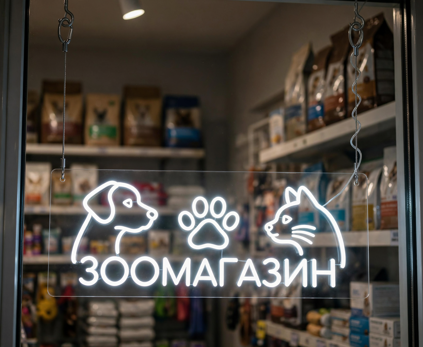 Неонова вивіска «Зоомагазин» 80 × 30 см