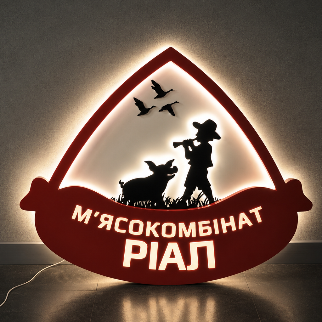 Світлова вивіска з торцевою підсвіткою та контражуром