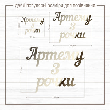 Напис 1,2,3 рочки з ім'ям дитини з дзеркального пластику