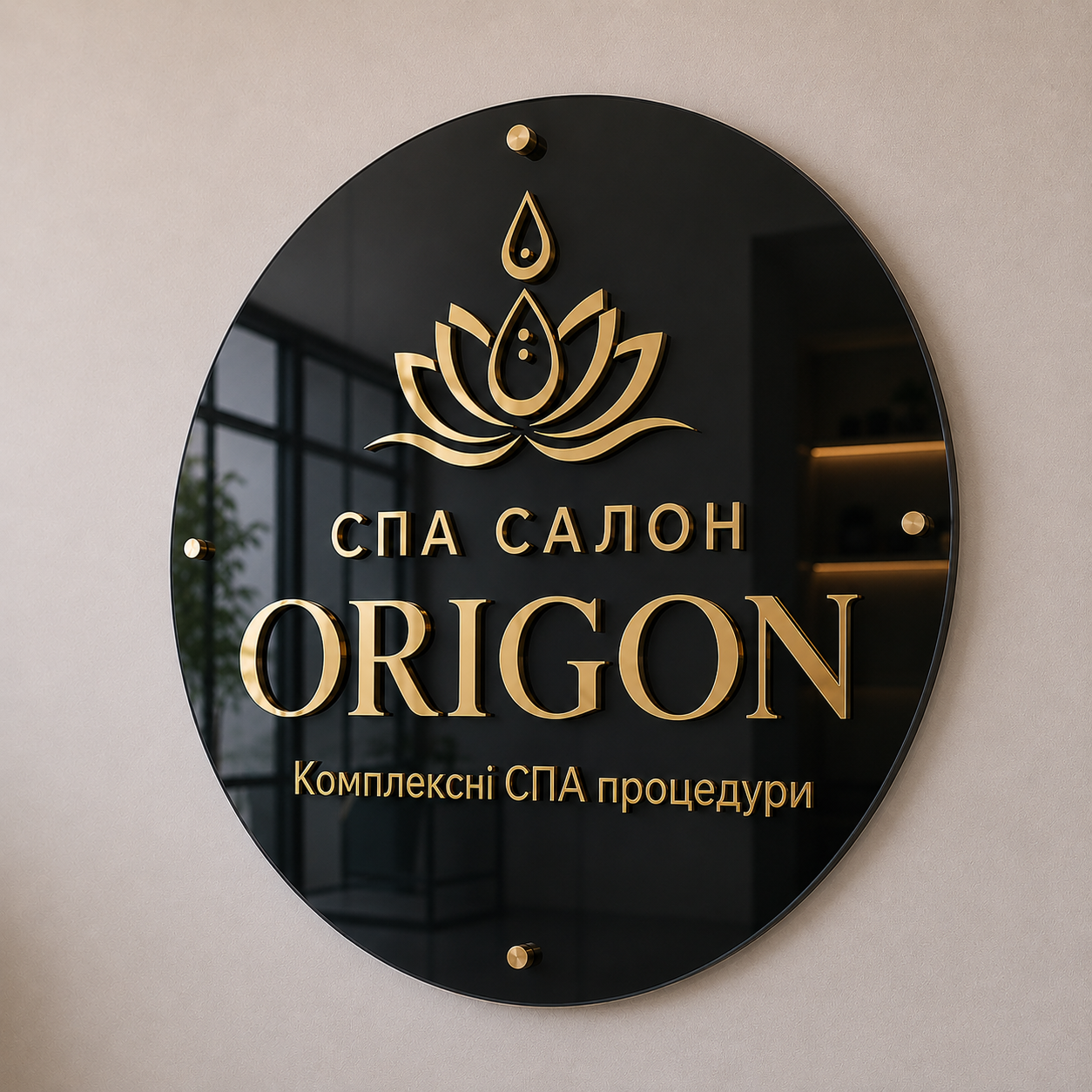 Кругла чорна вивіска з підсвіткою
