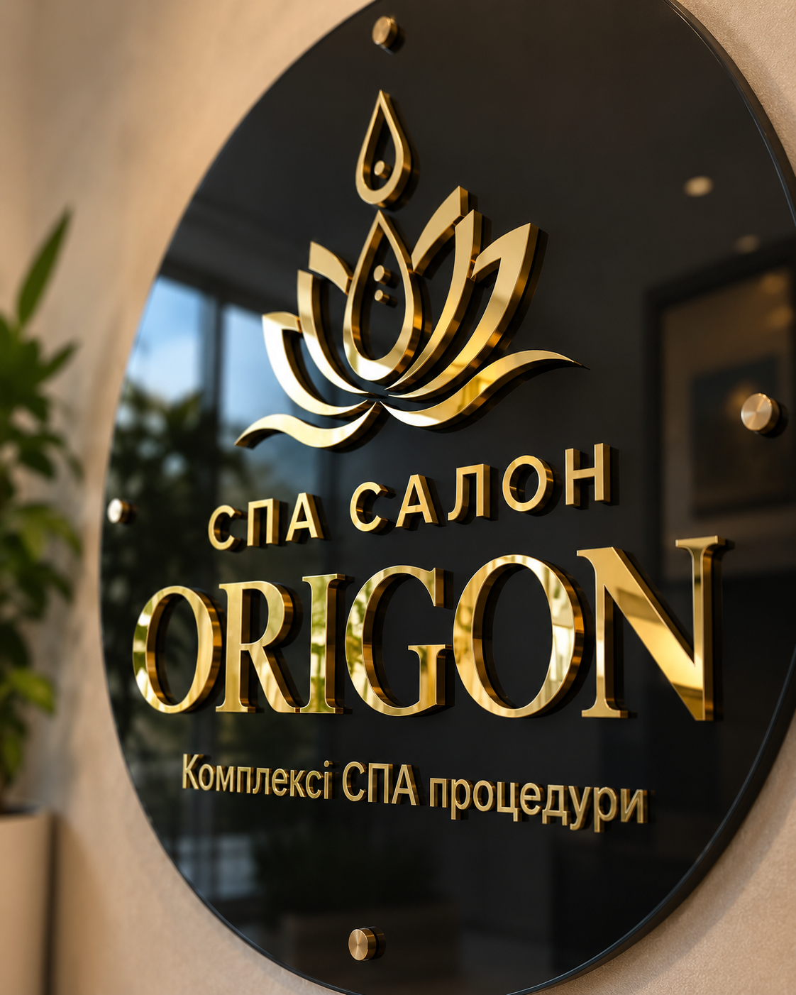 Кругла чорна вивіска з підсвіткою